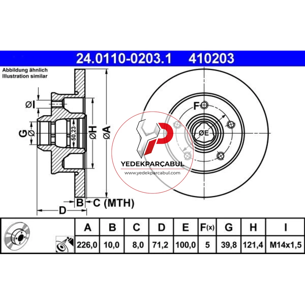 ATE Arka Fren Diski Düz 256 mm