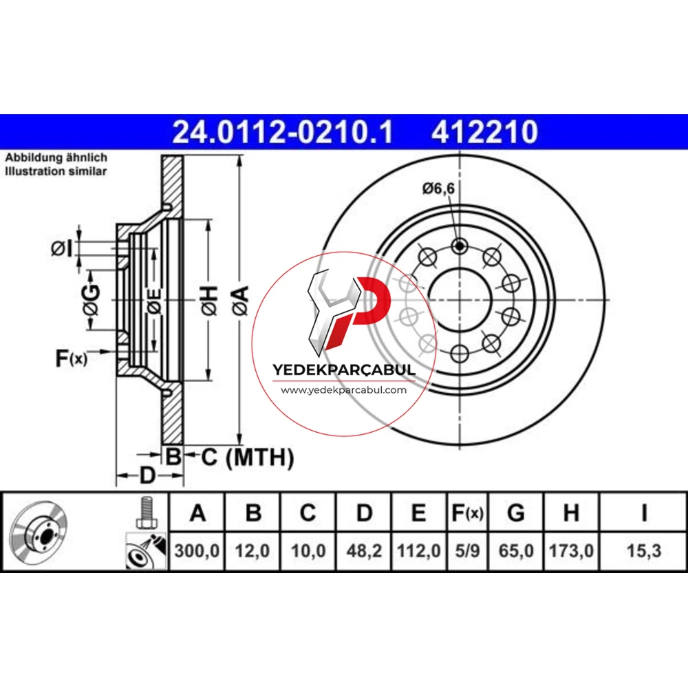ATE Arka Fren Diski 300x12 mm