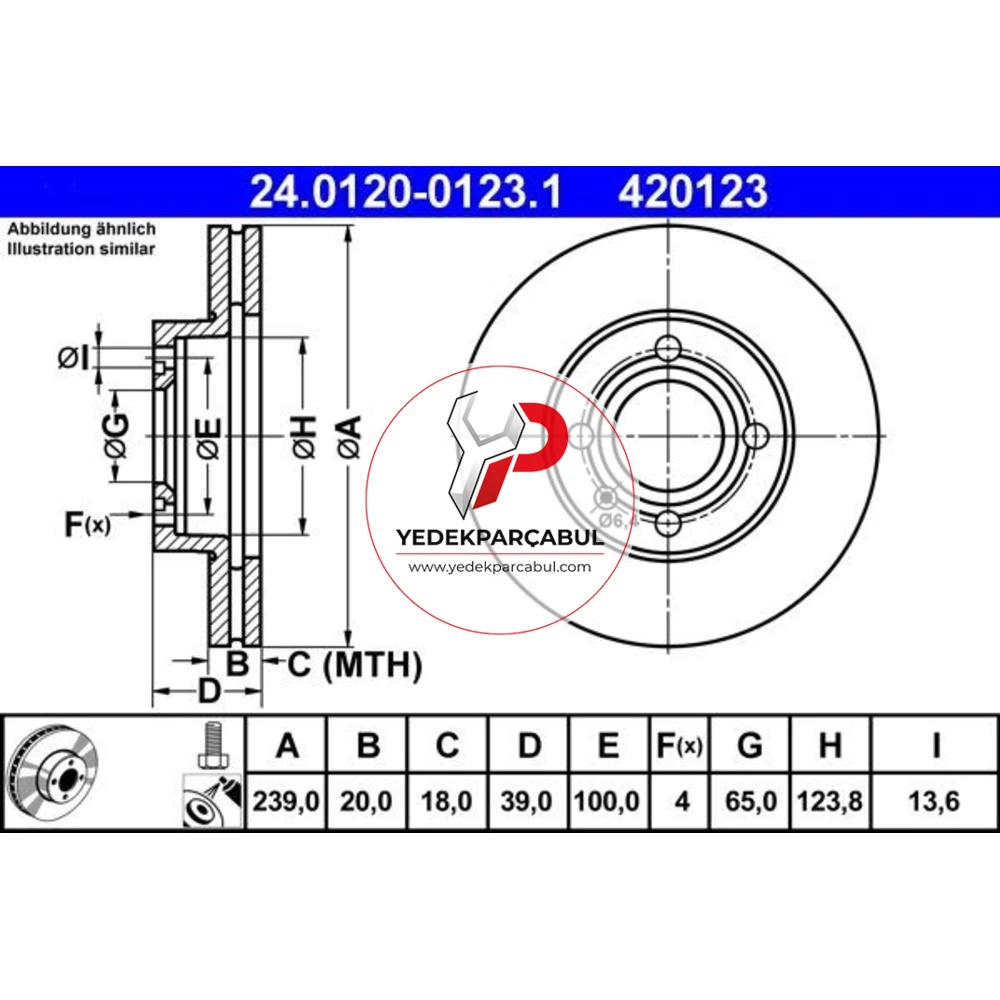 ATE Ön Fren Diski Havalı 239 mm