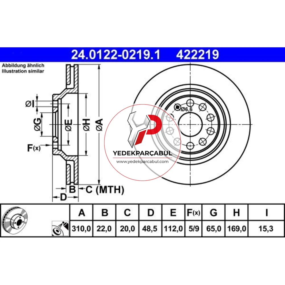 ATE Arka Fren Diski 310x22 mm