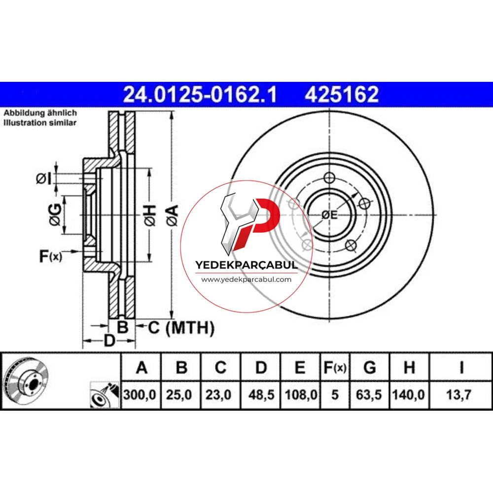ATE Ön Fren Diski Havalı 300x25 mm