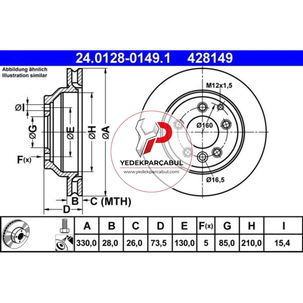 ATE Arka Boyalı Havalı Fren Diski 330x28 mm