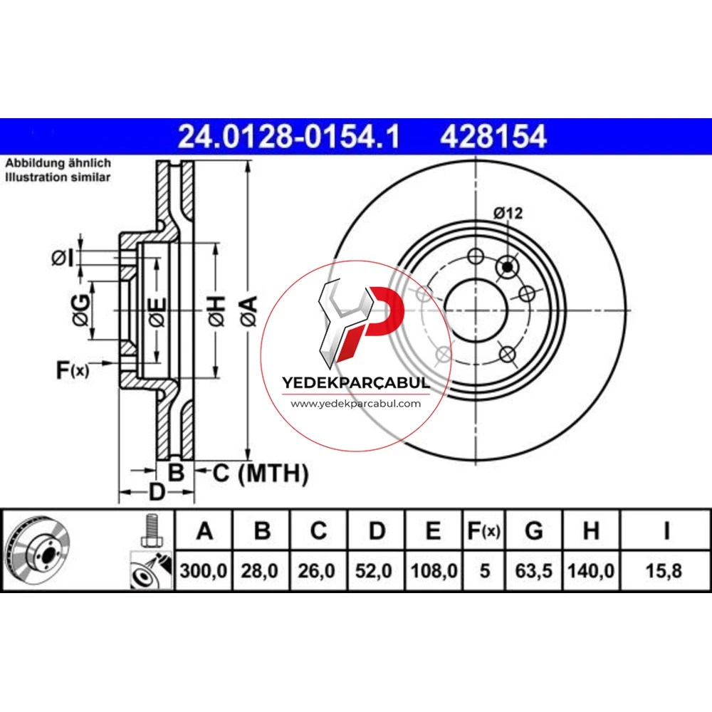 ATE Ön Fren Diski Havalı Boyalı 300x28 mm