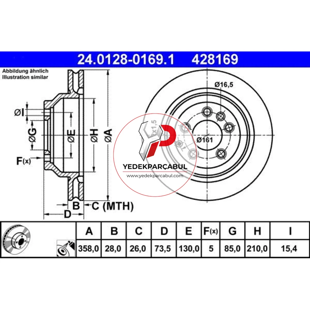 ATE Arka Boyalı Havalı Fren Diski 358x28 mm