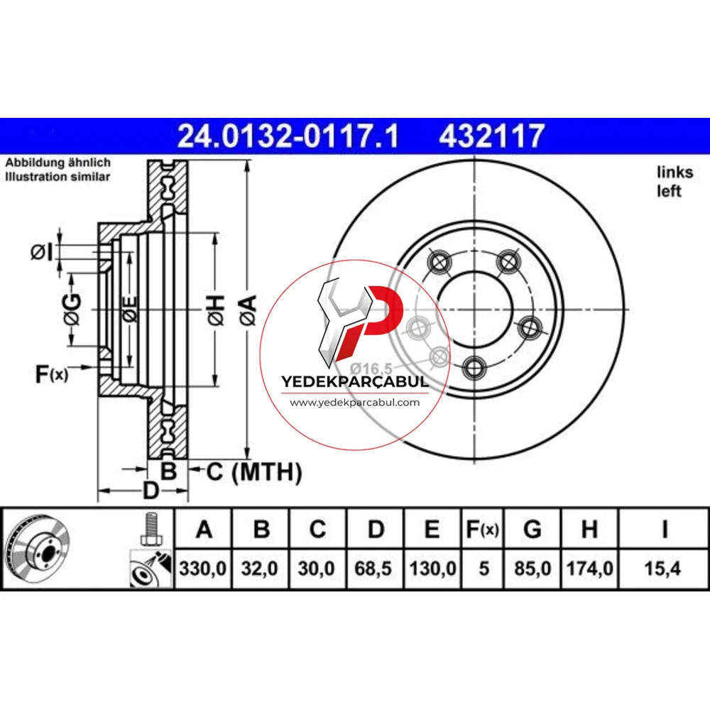 ATE Ön Sol Havalı Fren Diski 329.8 mm