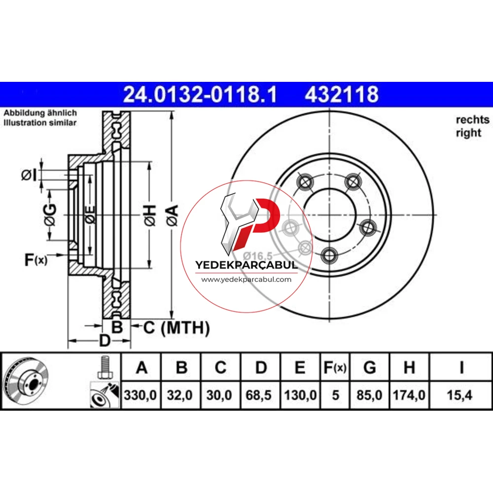ATE Ön Sağ Havalı Fren Diski 329.8 mm