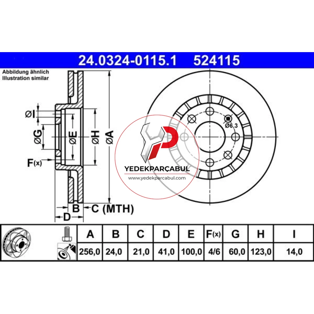 ATE Ön Fren Diski Çizgili Havalı Boyalı 256×24 mm