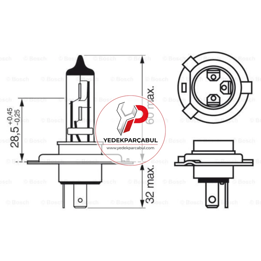 Bosch Ampul H4 Plus 50 12V 60W/55W