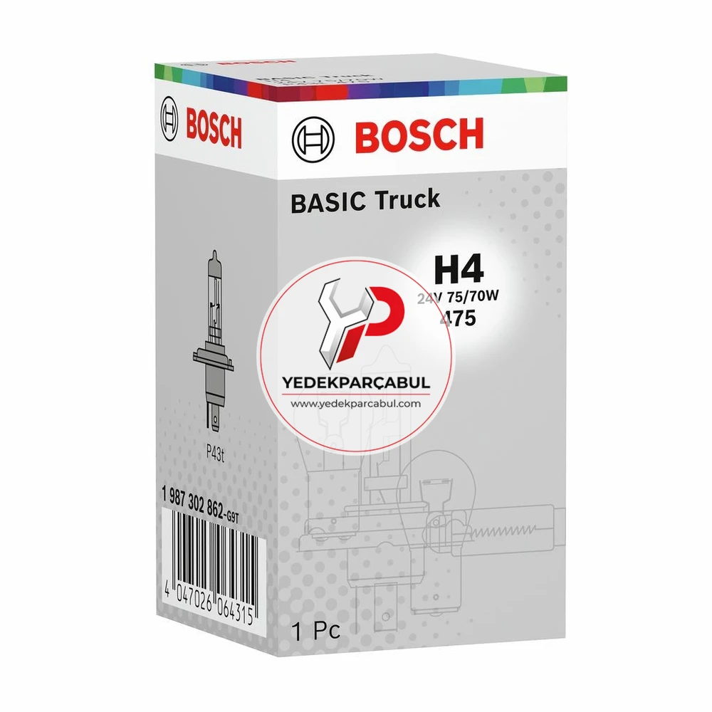 Bosch Ampul H4 Basic Truck 24V 75W/70W