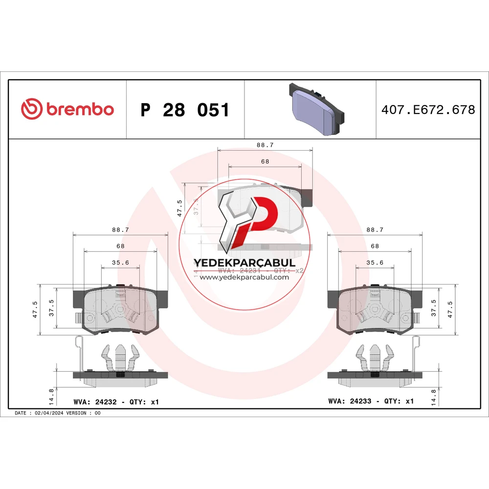 Brembo Arka Fren Balata