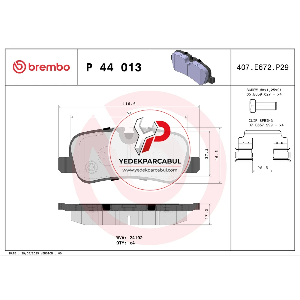 Brembo Arka Fren Balatası