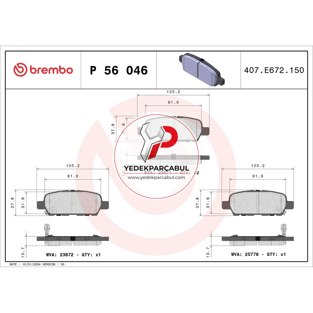 Brembo Arka Fren Balatası