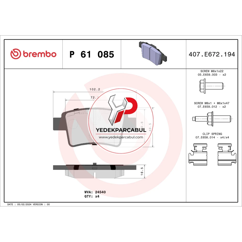 Brembo Arka Fren Balatası