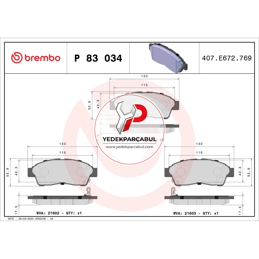 Brembo Ön Fren Balatası