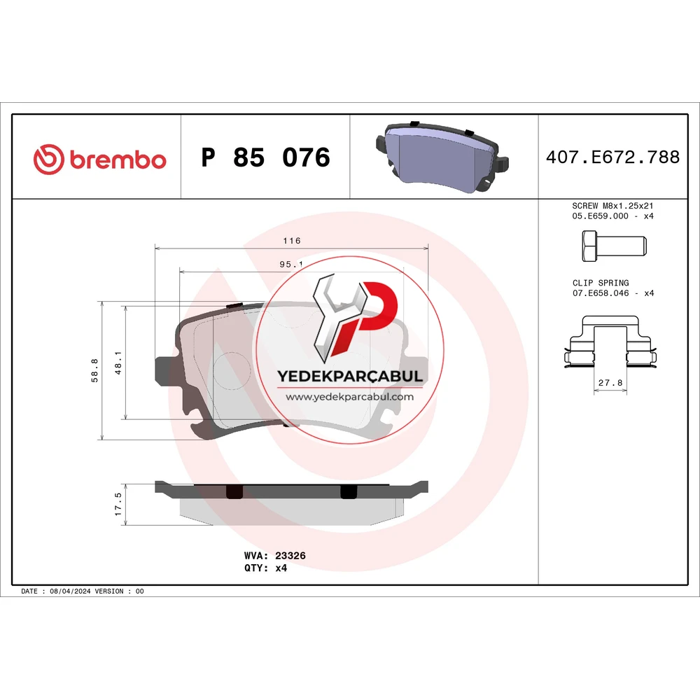 Brembo Arka Balata