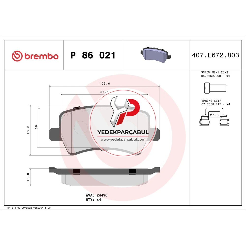 Brembo Arka Fren Balatası