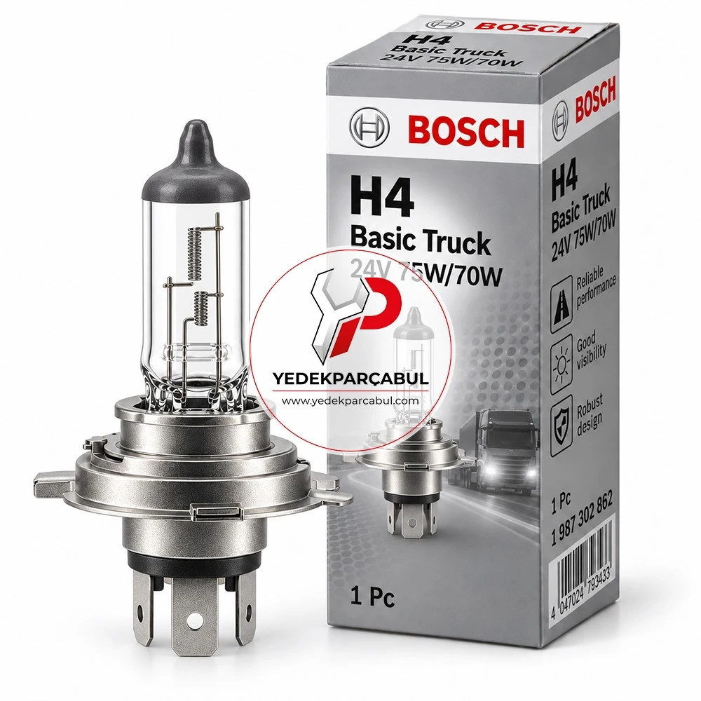 Bosch Ampul H4 Basic Truck 24V 75W/70W